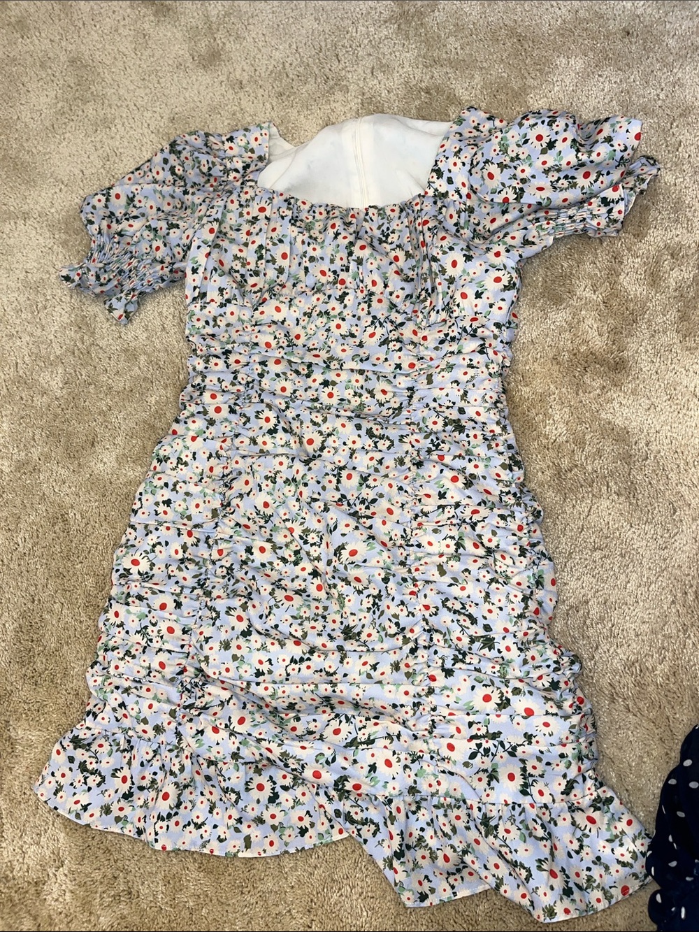 Floral Smocked Dress - White with Red & Green Flower Print